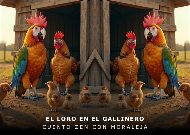 Imagen del cuento: El loro en el gallinero Imagen del cuento: El loro en el gallinero