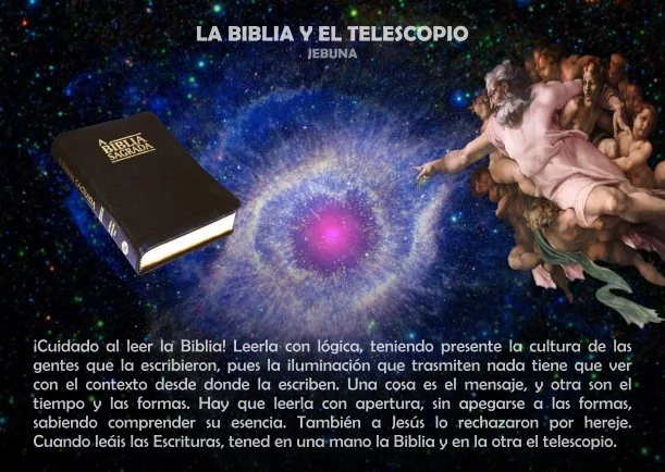Imagen del escrito; La biblia y el telescopio, de Jebuna