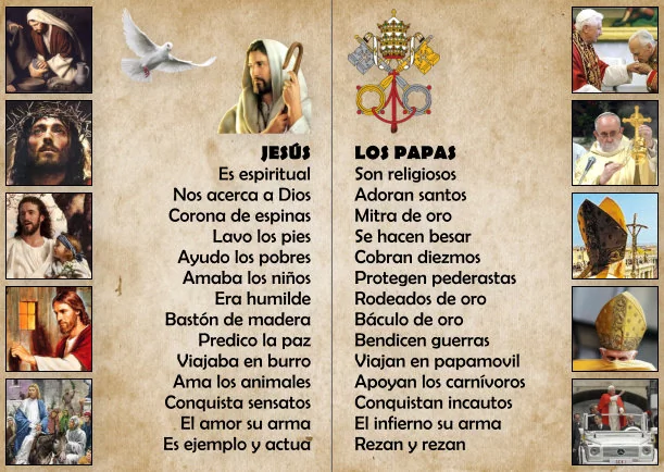 Imagen del escrito; Jesús vs los papas, de Sobre Jesus