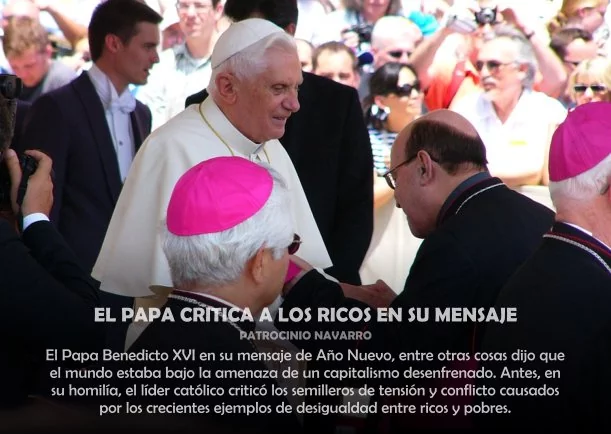 Imagen del escrito; El papa crítica a los ricos en su mensaje, de Patrocinio Navarro