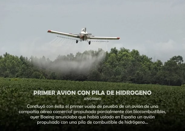 Imagen del escrito; Primer avión con pila de hidrogeno, de Jbn Lie