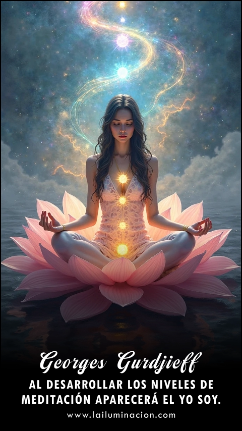 Imagen de la frase: Al desarrollar los niveles de meditación aparecerá el yo soy. Imagen de la frase: Al desarrollar los niveles de meditación aparecerá el yo soy.