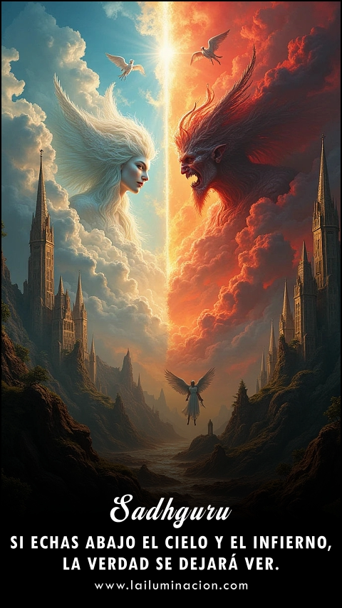 Imagen de la frase: Si echas abajo el cielo y el infierno, la verdad se dejará ver. Imagen de la frase: Si echas abajo el cielo y el infierno, la verdad se dejará ver.