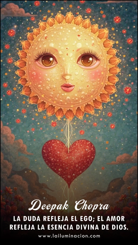 Imagen de la frase: La duda refleja el ego; el amor refleja la esencia divina de Dios. Imagen de la frase: La duda refleja el ego; el amor refleja la esencia divina de Dios.