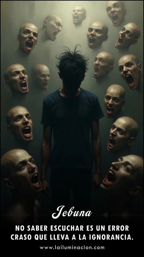 Imagen de la frase: No saber escuchar es un error craso que lleva a la ignorancia. Imagen de la frase: No saber escuchar es un error craso que lleva a la ignorancia.
