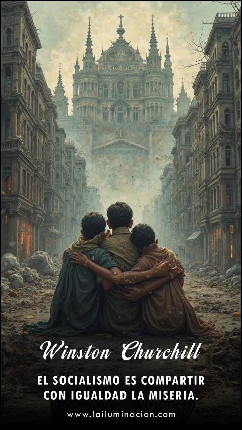 Imagen de la frase: El socialismo es compartir con igualdad la miseria. Imagen de la frase: El socialismo es compartir con igualdad la miseria.
