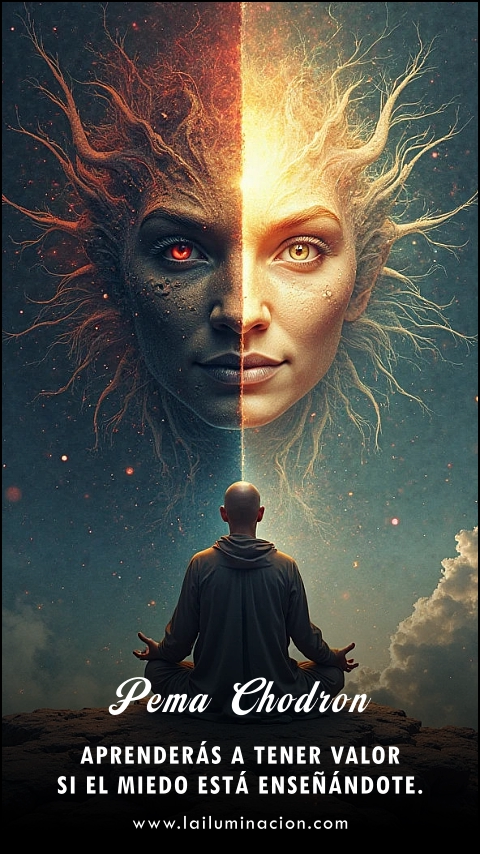 Imagen de la frase: Aprenderás a tener valor si el miedo está enseñándote. Imagen de la frase: Aprenderás a tener valor si el miedo está enseñándote.