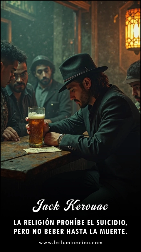 Imagen de la frase: La religión prohíbe el suicidio, pero no beber hasta la muerte. Imagen de la frase: La religión prohíbe el suicidio, pero no beber hasta la muerte.